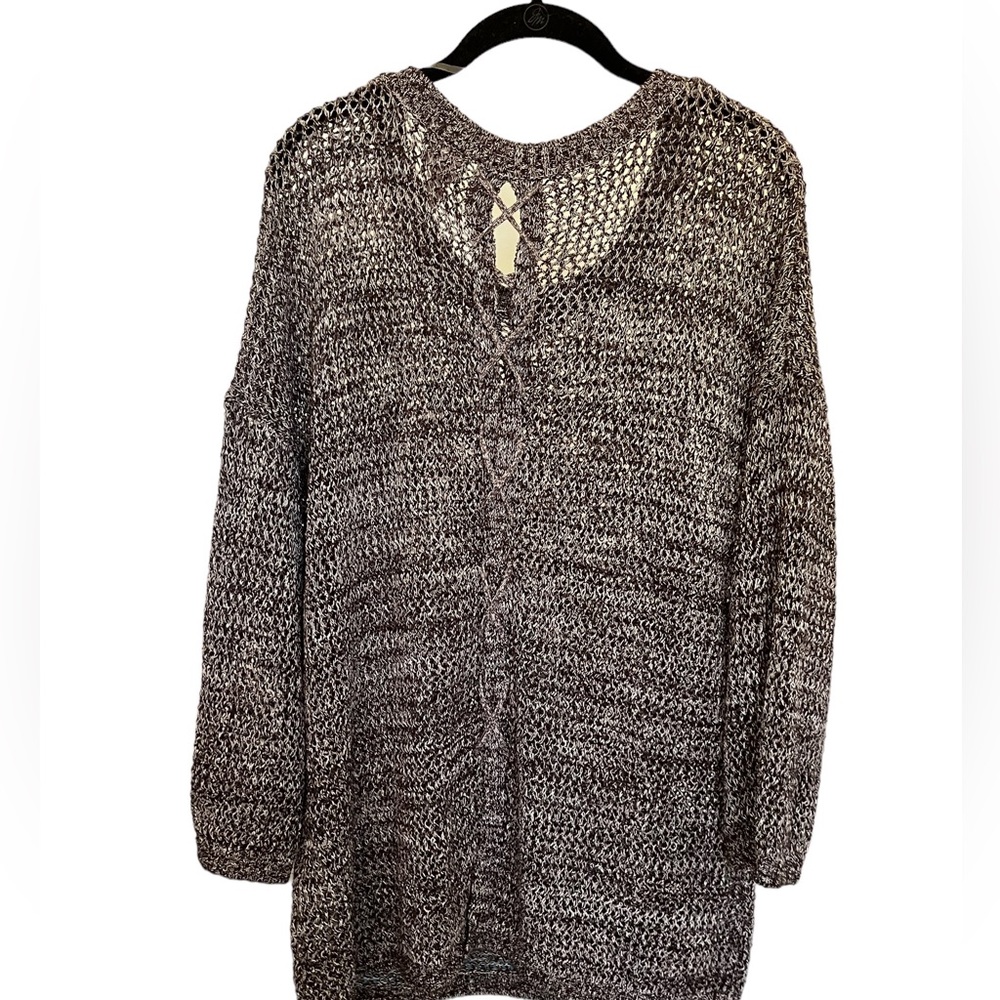 Chico’s Brown/Cream Color Open Knit Sweater Criss Cross Back Detail Size 16 EUC